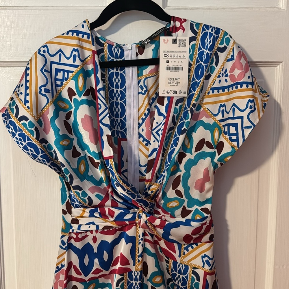 Zara NWT Satin Effect Multicolor Patchwork Print … - image 2